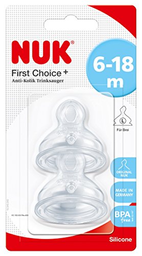 Tettarella anticolica per biberon - silicone - NUK 10125018 First Choice -  forma ortodontica - per bambini dai 6 ai 18 mesi - set da 2 - Mamma Happy
